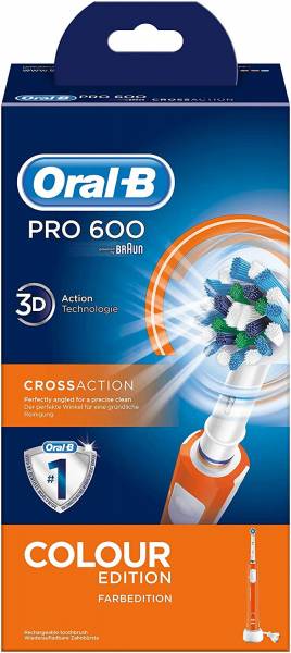 Oral-B Pro 600 Orang Elektrische Zahnbürste mit Cross Action Aufsteckbürste